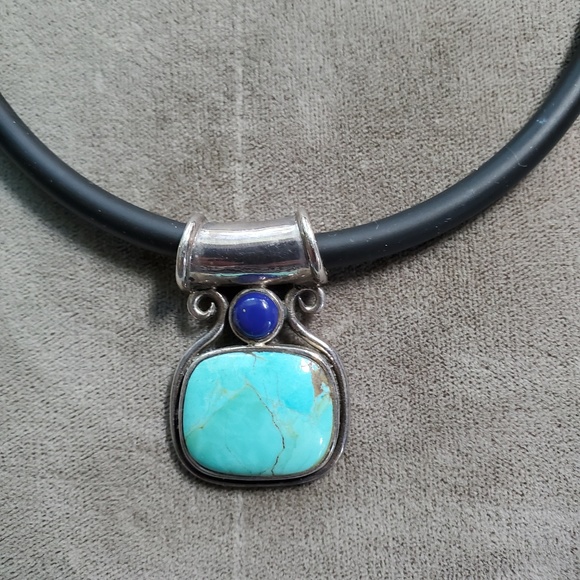 Turquoise Lapiz and Sterling Silver Necklace - Picture 1 of 5